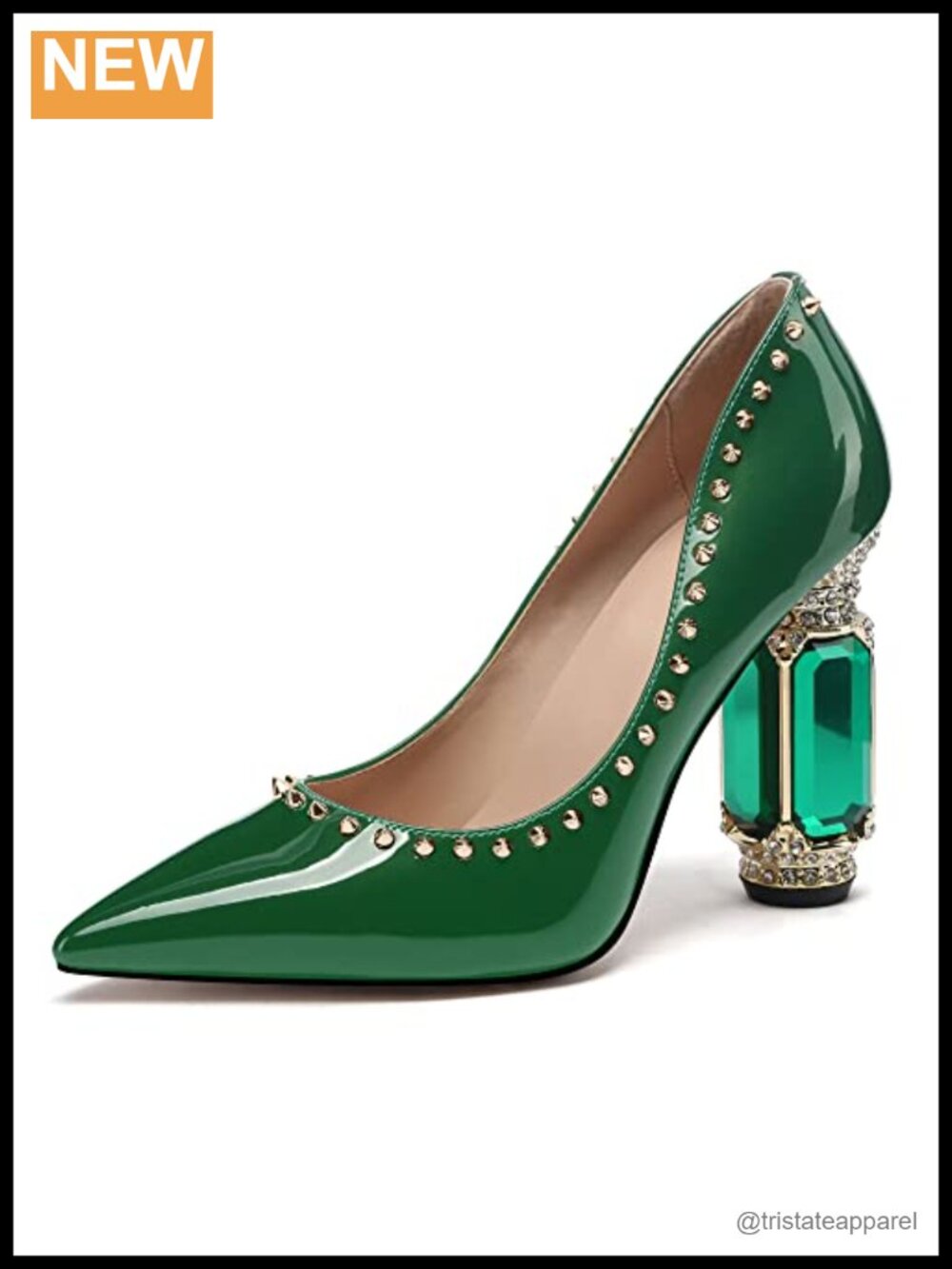 JANSEVEN Women Pointed Toe Pumps 4in Crystal Rhinestone Rivet Heels Wedding